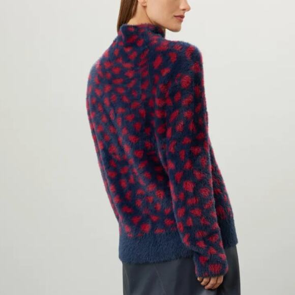 Thakoon Blue Red Fuzzy Sweater MEDIUM Leopard Oversized Soft Cozy Mockneck $275 - Picture 4 of 9